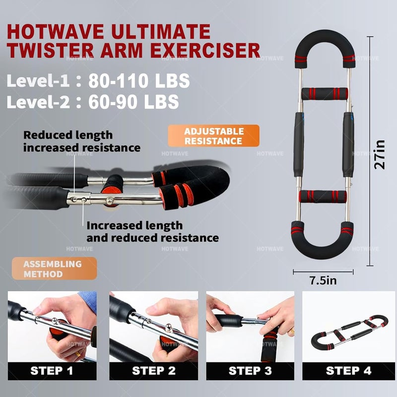 Hot Wave Twister Arm Exerciser,Adjustable Spring Workout Bar, Forearm Triceps Chest Enhanced Exercise Strengthener,Portable Home Fitness Equipment - Image 5